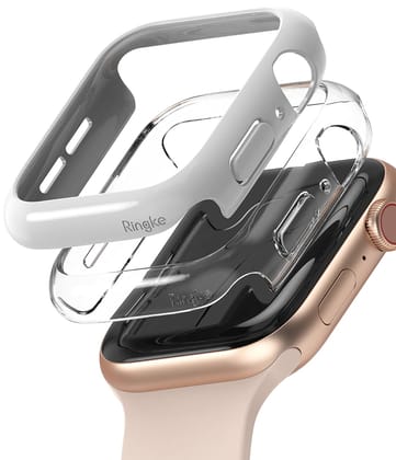 Slim Case Compatible with Apple Watch Series 6 / 5 / 4 / SE 44mm (2 Pack)-Clear & Light Gray