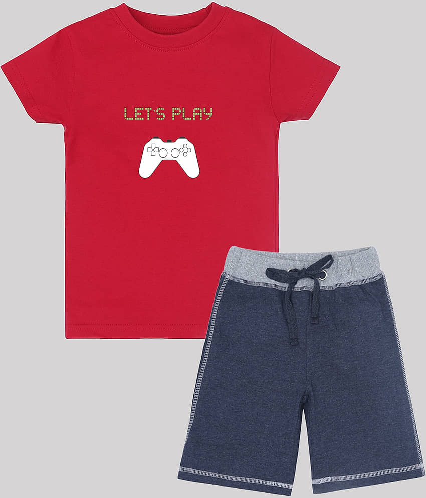 ETCHED DESIGN Pack of 1 Boys Cotton T-Shirt & Shorts Set ( Multicolor )