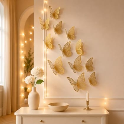 Wall Stickers | Beautiful Decor (Shimmer Golden, Set of 12), Kraft Paper, Reusable Wall Stickers | Beautiful Decor (Shimmer Golden, Set of 12), Kraft Paper, Reusable