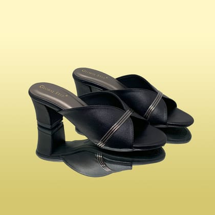 Black Block Heel with Sleek Silver Accents-Black / 36
