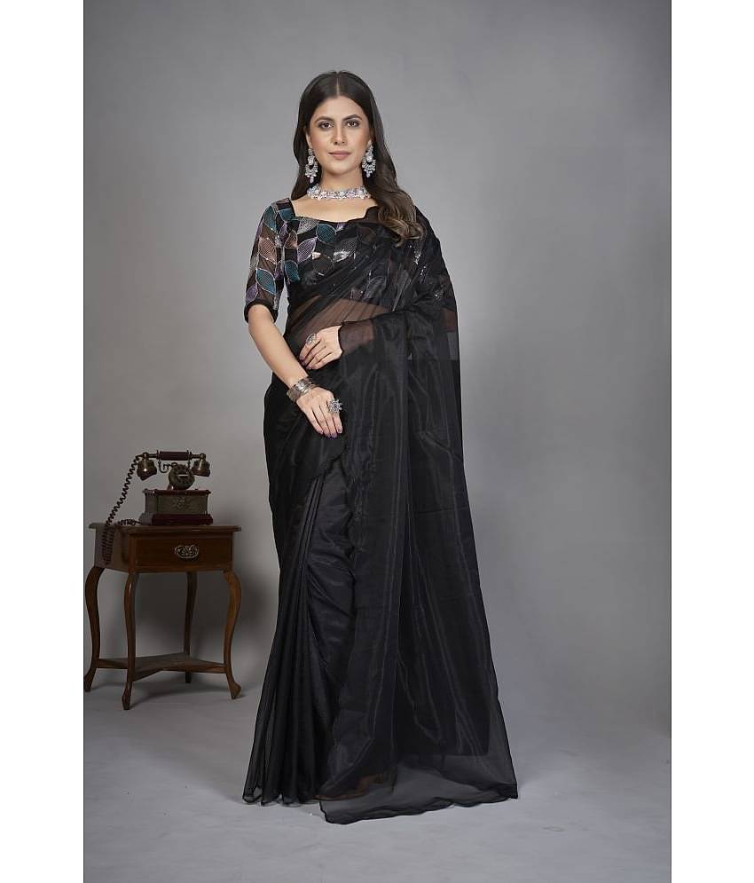 JULEE Organza Solid Saree With Unstitched Blouse Piece ( Lavender )