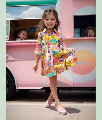 A.T.U.N. Cotton Shirt Dress For Girls ( Pack of 1 , Multi )