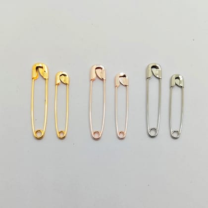 Safety Pins Set (24 Pieces) - Gold, Copper, Silver - 12 Large (35 mm) + 12 Small (30 mm) - Stainless Steel Multicolor Pin for Clothes, Sarees, Dupattas - Reusable - Rose Gold Look