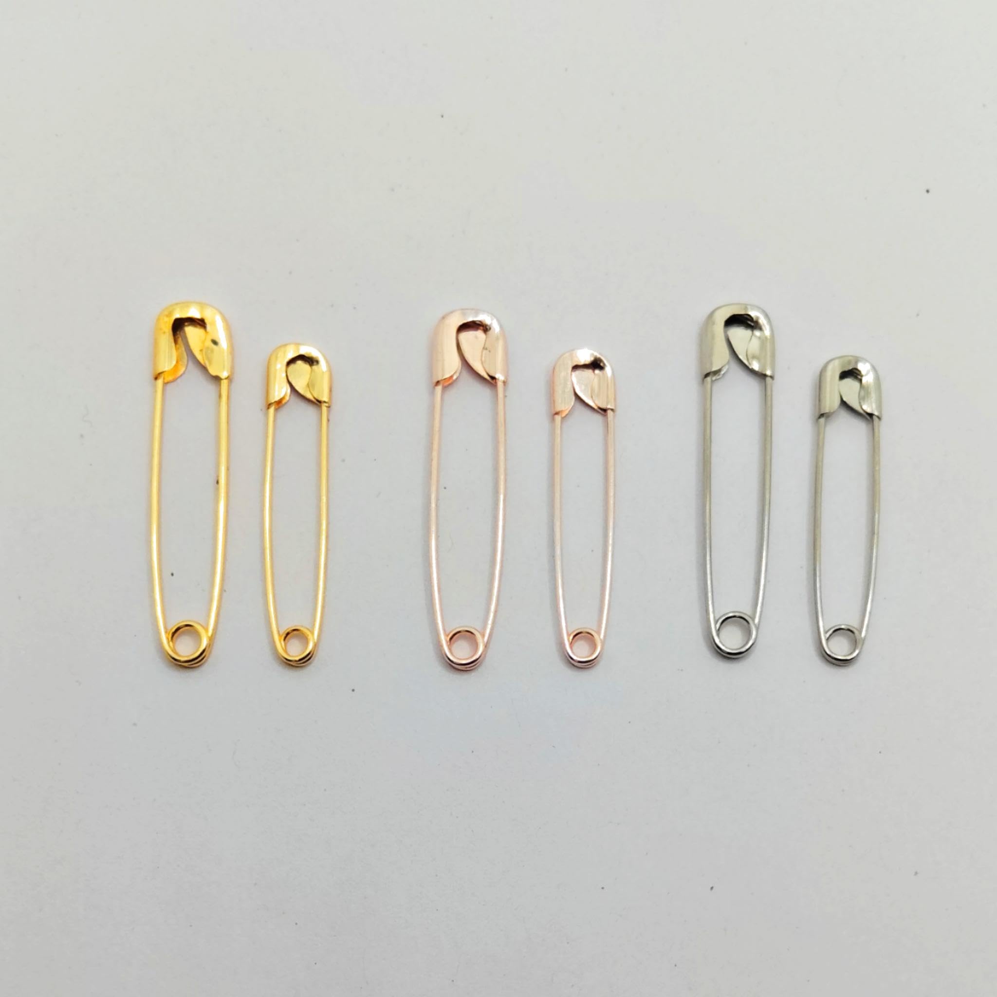Safety Pins Set (24 Pieces) - Gold, Copper, Silver - 12 Large (35 mm) + 12 Small (30 mm) - Stainless Steel Multicolor Pin for Clothes, Sarees, Dupattas - Reusable - Rose Gold Look