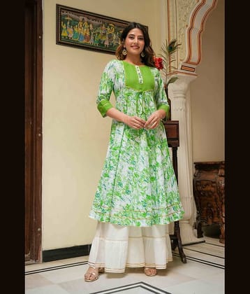 Yash Gallery Viscose Printed Anarkali Women's Kurti - Green ( Pack of 1 )