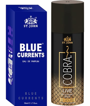 ST.JOHN Cobra Live 150ml & Blue Current 50ml Deodorant Spray & Perfume for Men (200ml)- Pack of 2