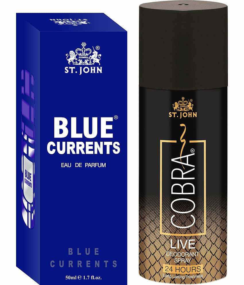 ST.JOHN Cobra Live 150ml & Blue Current 50ml Deodorant Spray & Perfume for Men (200ml)- Pack of 2