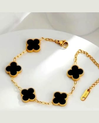 Black Clover Anti-Tarnish Bracelet | Korean Style Dailywear for Girls  by Print Magical Gifts