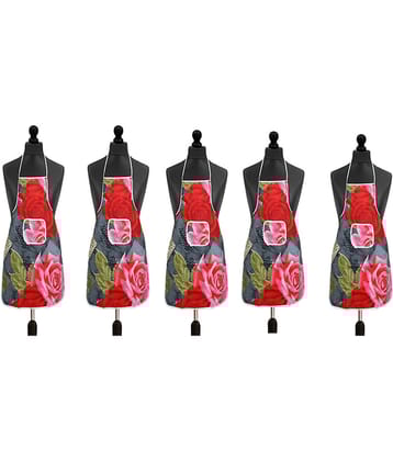 Aazeem Cotton Blend Printed Kitchen Apron with 1 Center Pocket ( Pack of 5 )