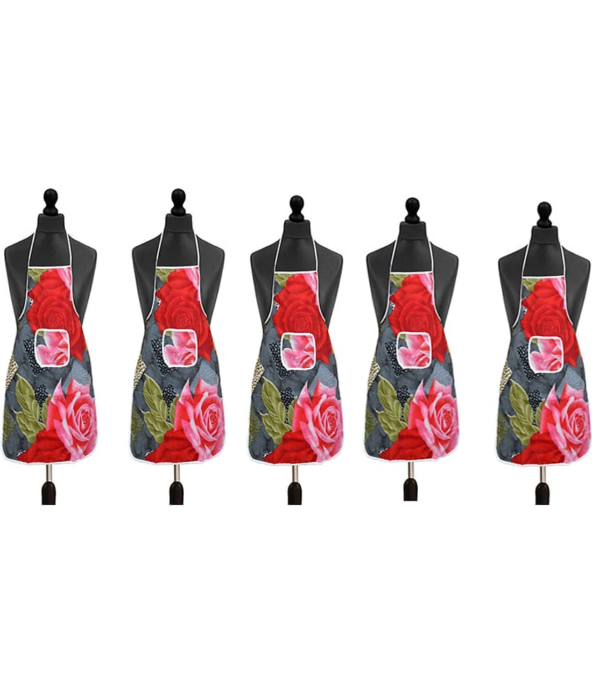 Aazeem Cotton Blend Printed Kitchen Apron with 1 Center Pocket ( Pack of 5 )
