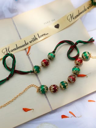 Ved Meenakari Rakhi Lumba Set-Multicolored