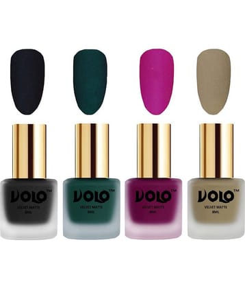 VOLO Velvet Dull Matte Posh Shades Nail Polish Black,Green,Magenta, Nude Matte Pack of 4 32 mL