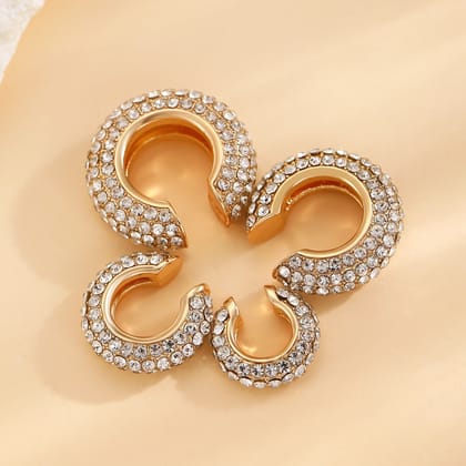 Studded 18K Gold Platted Cubic Zirconia Anti Tarnish Air Cuff Stud Earring Pack Of 2 For Women-Gold