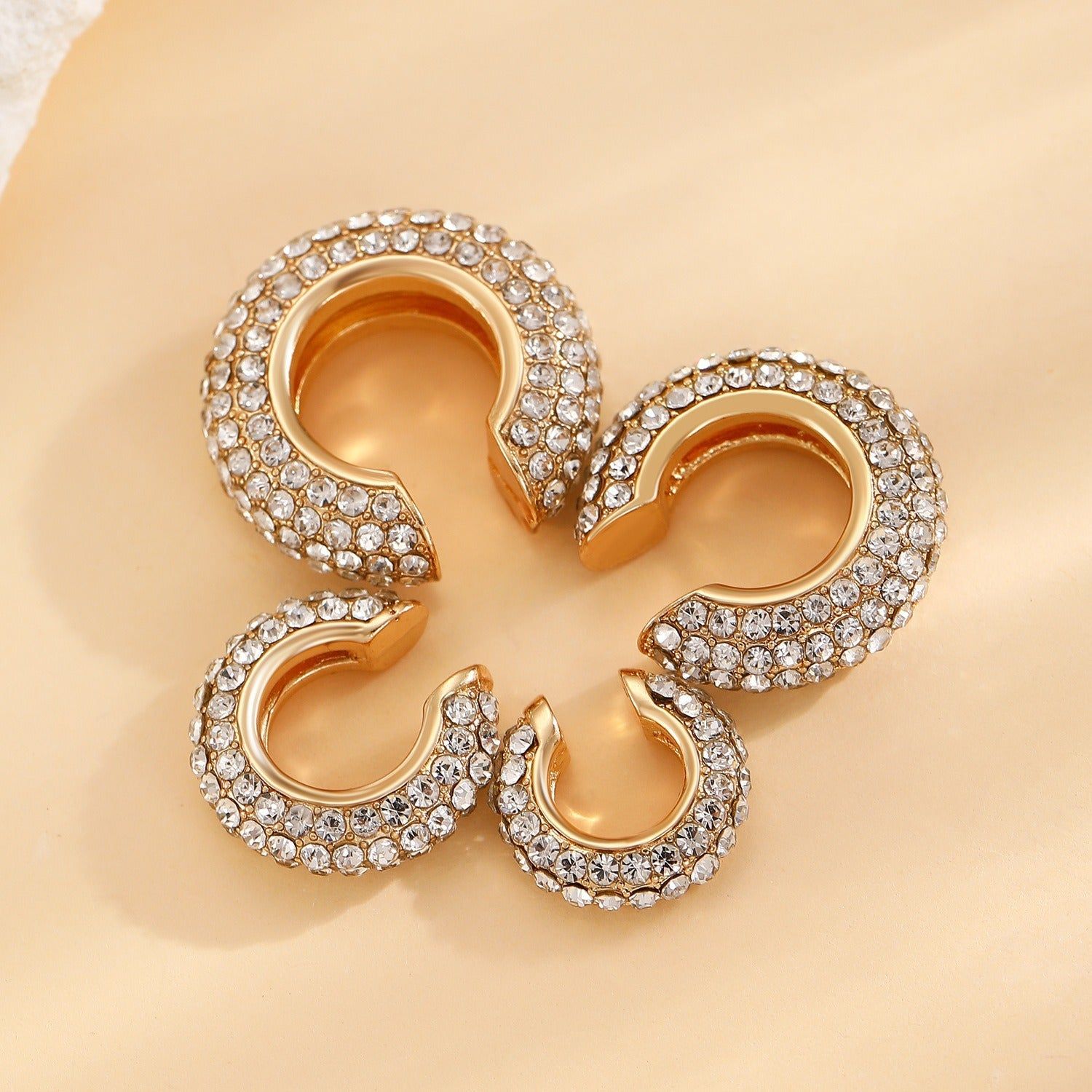 Studded 18K Gold Platted Cubic Zirconia Anti Tarnish Air Cuff Stud Earring Pack Of 2 For Women-Gold