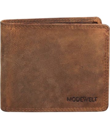 MODEWELT Brown Leather Men's Two Fold Wallet ( Pack of 1 )
