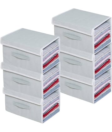 SH NASIMA Stackable Shirt Organizer with Cover Lid- (Grey, Pack of 6)