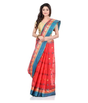 Desh Bidesh - Red Cotton Blend Saree Without Blouse Piece ( Pack of 1 )