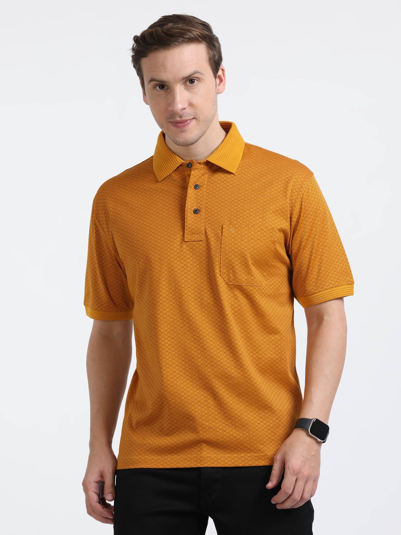 Classic Polo Mens Cotton Half Sleeves Floral Authentic Fit Crew Neck Yellow Color T-Shirt | Swank - 08 B Af C