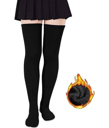 GEEO Wool Warm Thigh High Socks Extra Long Cotton Knitted Warm Thick Thermal Woolen for Women Winter Wear Knee Length Leg Warmers Tall Long Boot Cuffs Cap Stocking Girls Stripe Warmer