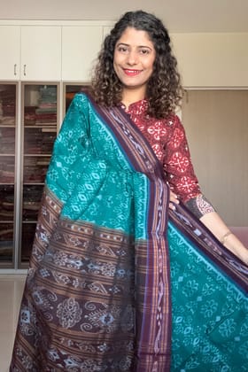 Exclusive Odisha Ikkat Khandua Cotton Saree - Rama Green
