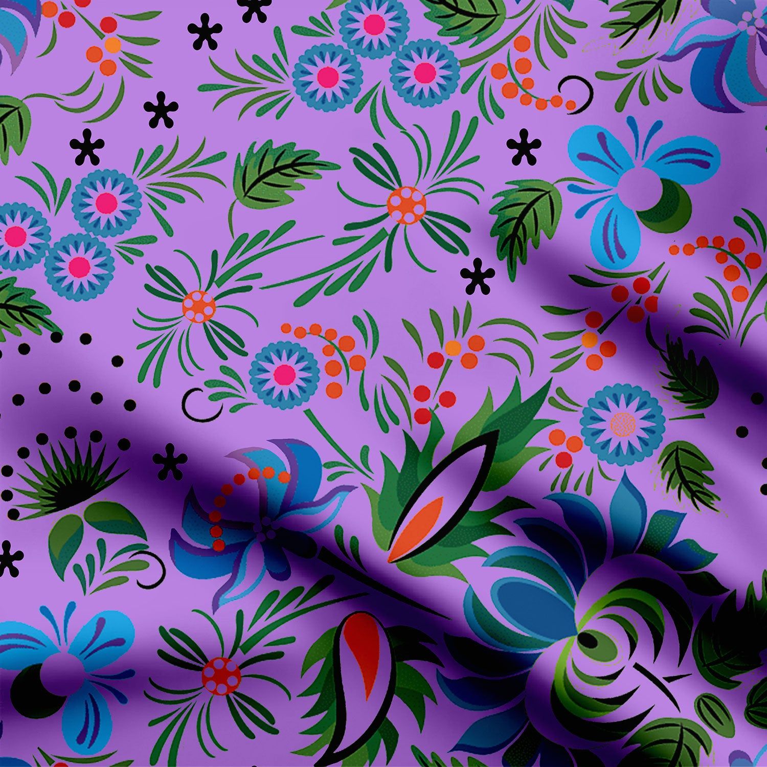 Purple Paradise Print Fabric-Cotton