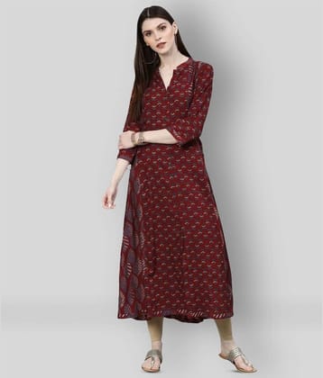 Divena - Maroon Rayon Women's Flared Kurti