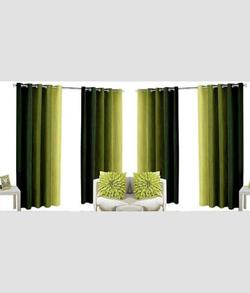 N2C Home Vertical Striped Semi-Transparent Eyelet Curtain 7 ft ( Pack of 4 ) - Green