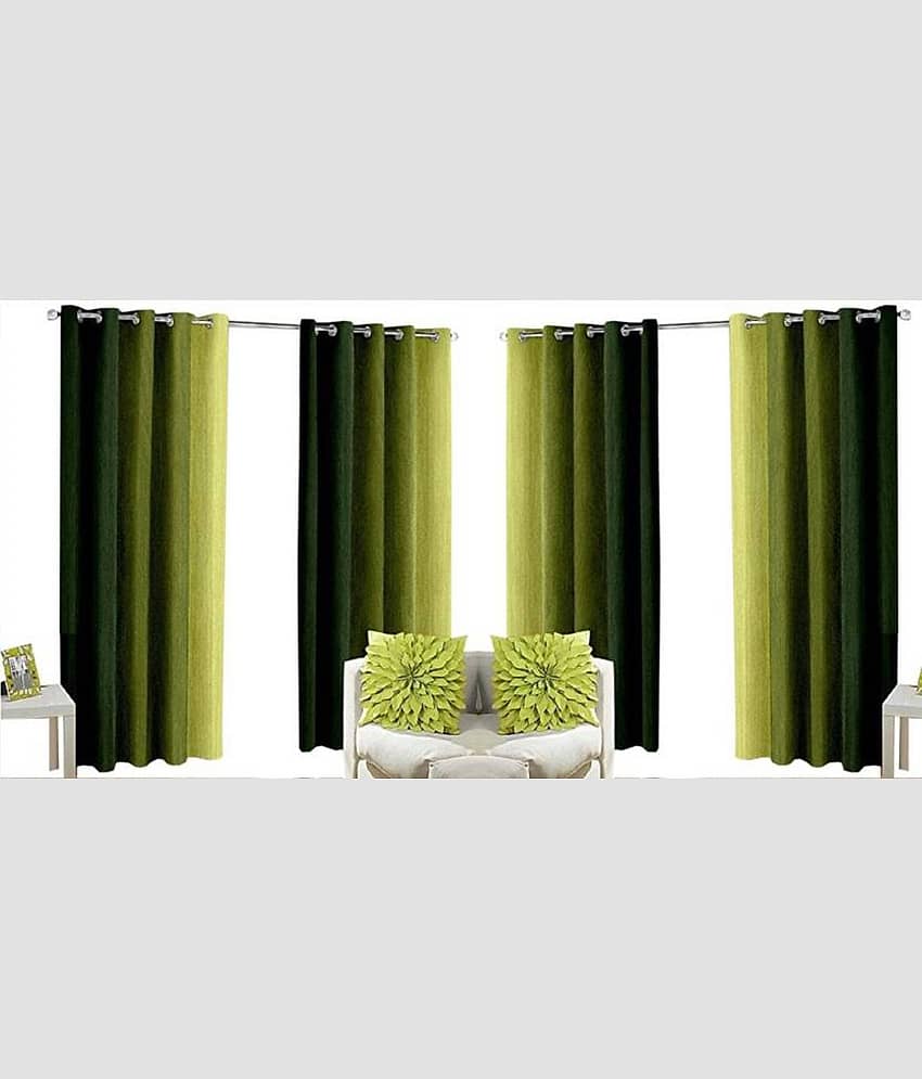 N2C Home Vertical Striped Semi-Transparent Eyelet Curtain 7 ft ( Pack of 4 ) - Green
