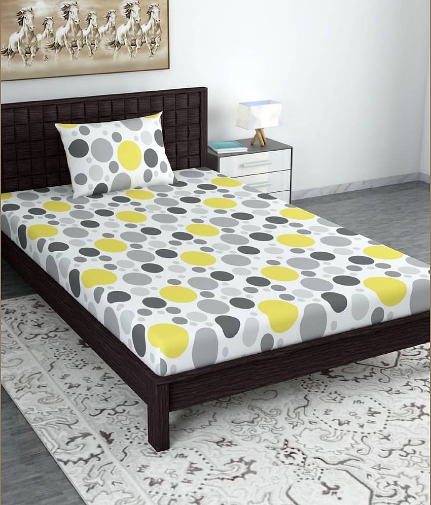 DIVINE CASA Cotton Single Bedsheet ( Yellow )