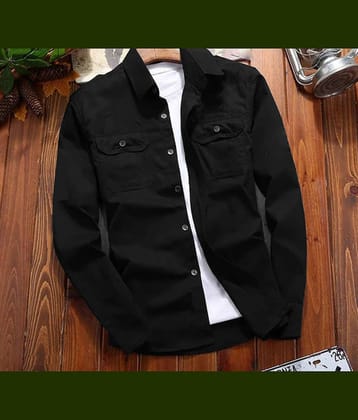 CAT BUNNY Cotton Blend Slim Fit Solids Full Sleeves Men's Casual Shirt - Black ( Pack of 1 )