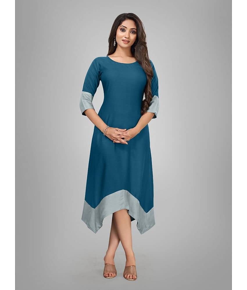 Kapadia - Blue Rayon Women's Asymmetrical Kurti ( Pack of 1 )