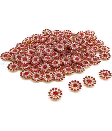 PRANSUNITA 90 Pcs Zarkan Flower Shape Claw Cup Sew on Rhinestone Crystal Glass Beads Buttons Stones for Jewellery Making, Dress Decoration, Crafts & Embroidery Works, Belt and Shoes – Size 14 mm – Colour - Red