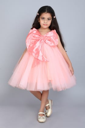 PinkChick Big Bow Dress -Peach-1-2y / Peach