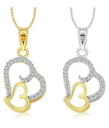 Vighnaharta Couple Heart Selfie (CZ) Gold and Rhodium Plated Alloy Pendant with chain for Girls and Women. - Multi Color