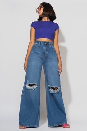 Blue Distressed Women's Flare Jeans 28