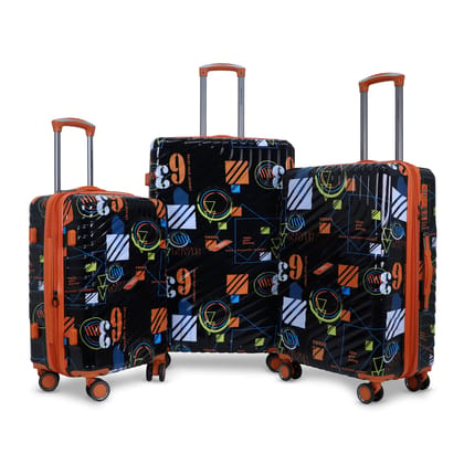 AMERICAN TRAVELLER Urban SF Polycarbonate Trolley Bag Set of 3 | Durable Hard Shell Travel Suitcase | TSA-Type Lock | 360 degree Disc Spinner Wheels | Expandable Luggage for Travel (3, Black)