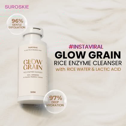 Suroskie Glow Grain Rice Enzyme Cleanser - Gentle Exfoliation, Refine Pores, Strenghtens & Brightens Skin, Safe For All Skin Types (50gm)-Single | ₹659