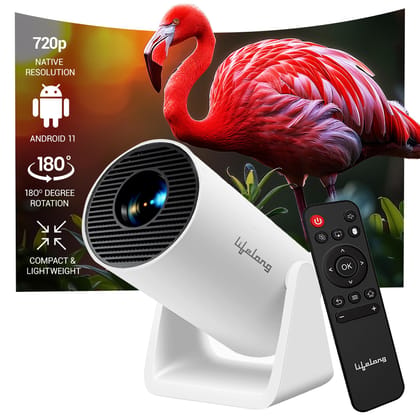 Lifelong Electronics Lightbeam Smart Projector | Android, 1080P& 4K Ultra Support, 3000 Lumens, 720p Native | for Room & Outdoors | All OTT Apps | WiFi/BT, Mirroring, USB, HDMI, 180°, Speakers Lifelong Electronics Lightbeam Smart Projector | Android, 108