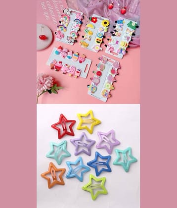 20 Pieces Hair Accessories Combo for Kids & Girls | Star Snap Metal Colorful Hair Clips - 10 Pieces | Cartoon Emoji Hair Clips - 10 Pieces | Random Design & Color for Kids & Girls