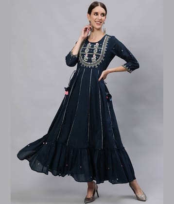 Ishin - Navy Blue Cotton Women's Anarkali Kurti ( Pack of 1 )