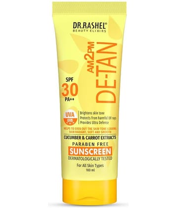 DR RASHEL De-Tan Sunscreen SPF 30 PA++ for Sun protection for all skin types (100 ml, Pack of 1)