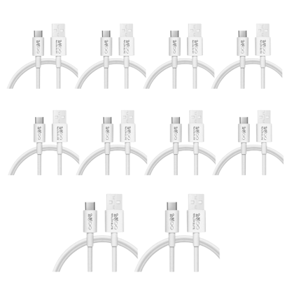 Walta Elite Real Plus Wrap USB to Type C Fast Charging Cable 1Mtr, White (Pack of 10)