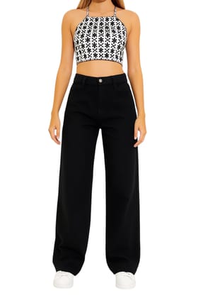 Women's High Waist Wide Leg, Bell Bottom Jeans, Black