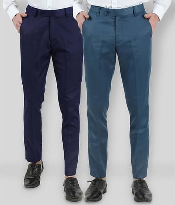 VEI SASTRE - Multicolor Cotton Blend Slim Fit Men's Formal Pants (Pack of 2)