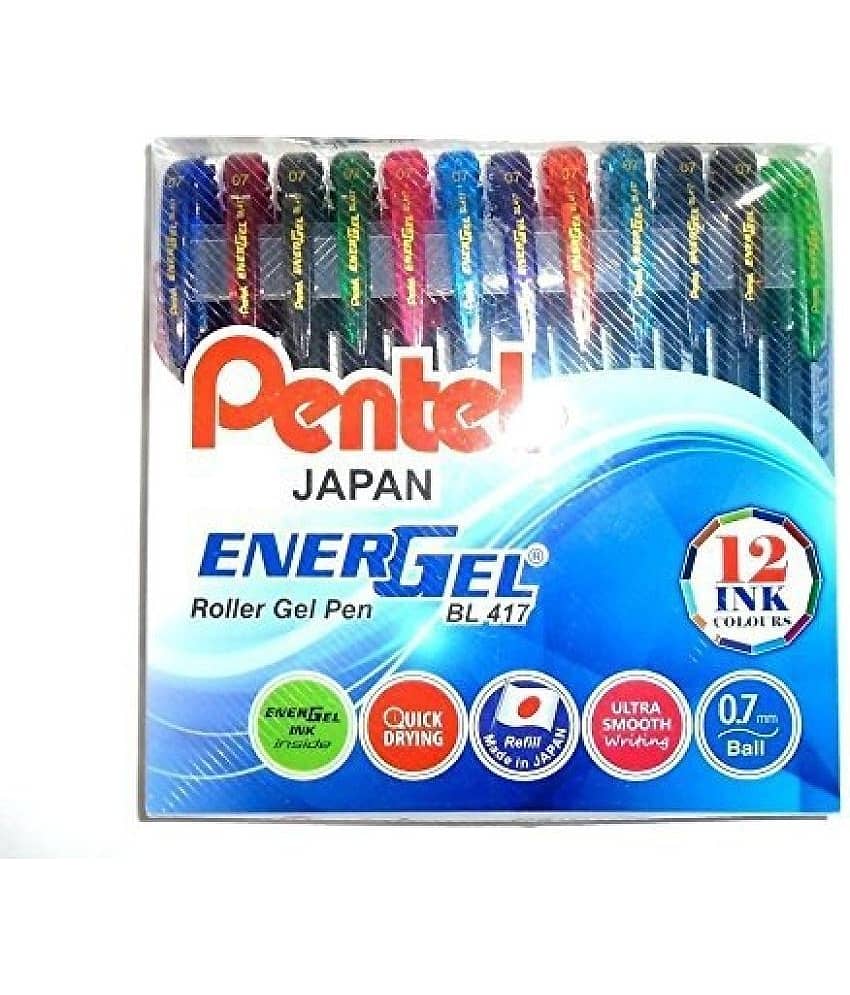 Pentel Energel Metal Roller (12 Colours) Gel Pen (Pack Of 12, Blue, Red, Black, Brown, Yellow, Pink, Green, Light Blue, Violet, Light Green, Purple, Orange)