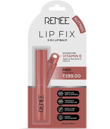 RENEE Lip Fix Lip Balm Nutmeg, Heals Dry Lips, Shea Butter, Vitamin E, 1.6g