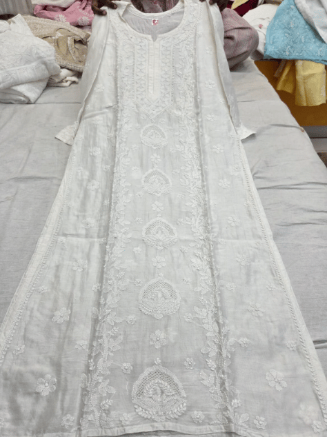Long Kurti pure soft chanderi panel jaali