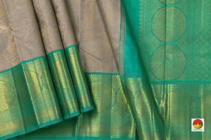 Grey And Sea Green Kanchipuram Silk Saree Handwoven Pure Silk Pure Zari For Wedding Wear PV NYC 736