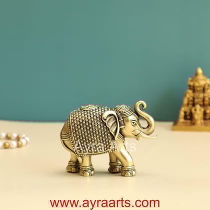 Premium Brass Elephant with Intricate Design for Gifting - 3 Inch Height Premium Brass Elephant with Intricate Design for Gifting - 3 Inch Height