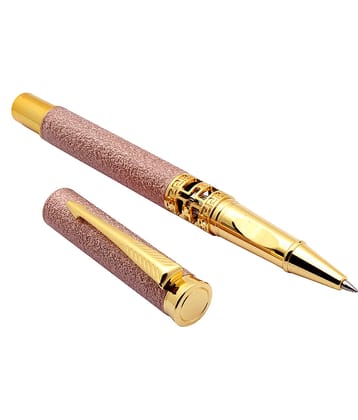 Srpc Luoshi 3217 Matte Rose Gold Rock Finish Metal Body Arrow Clip Rollerball Pen Blue Refill